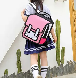 Kawaii Backpack Cute Cartoon 3D Jump Style 2D Drawing from Comic Paper Anime Bookbag School Supplies Fun Daypack
