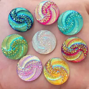 10PCS Glitter AB Resin 20mm Whirlwind Round Flat back Rhinestone Wedding Applique Crafts Accessories DIY Jewelry Making Supplies Glitter Rhinestones