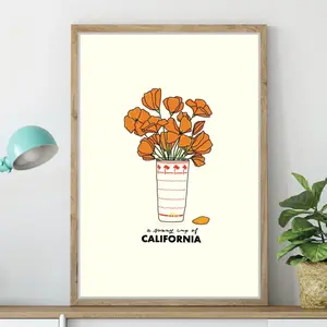Colorful In N Out artwork hand lettered modern floral print California poppy  | Framless Poster 2