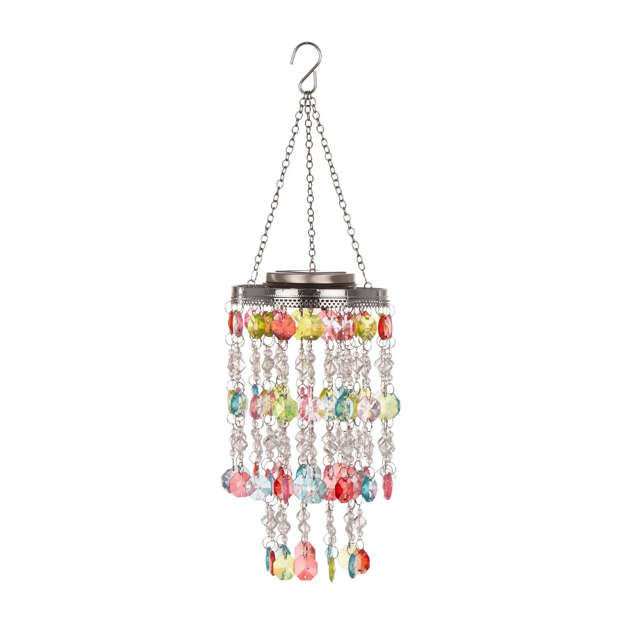 Glitzhome Solar LED Lighted Jewel Beaded Wind C hime-Multi