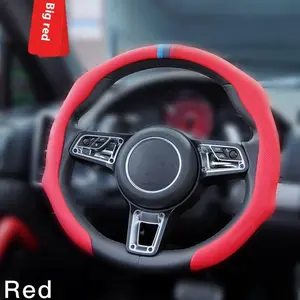 Nappa Leather Steering Wheel Cover, 5D Ultra-Thin, Breathable, Sweat-Free, Anti-Slip Stylish Car Interior Accessory, Universal Fit, Easy-to-Install Summer Automotive Accessory, Red, steeringwheelcover