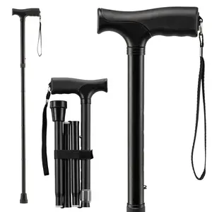 Mars Wellness Folding Cane - Adjustable Walking Cane for Women & Men - Collapsible Walking Stick for Seniors, Travel & Stability - Portable Mobility Aid - Black
