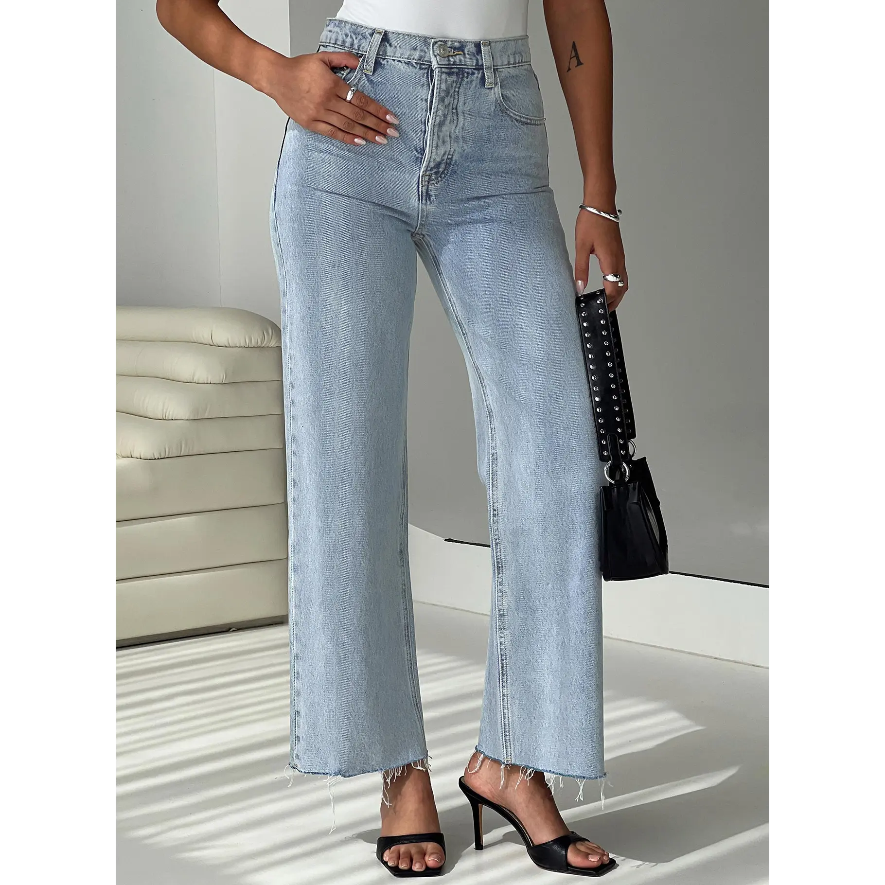 Fawcett High Rise Straight Leg Jeans Light Blue Wash Petite