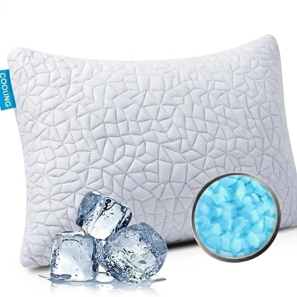 Premium Cooling Gel Shredded Memory Foam Pillows - Adjustable, Firm, Supportive, Memory Foam Cushion with Removable Cover for Cooling Sleep, Side/Back Sleepers, Mother's Day Gifts