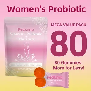 Feduma Women's Probiotic + Moisture 80 Gummies for pH Balance & Odor Control  – with Lactobacillus, Prebiotics & Pineapple,  Balance Gummies,  Natural Ingredient Intimate Moisture Healthcare Vitamin