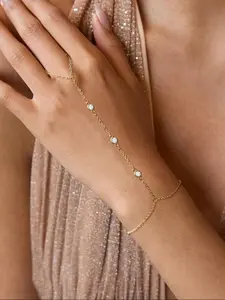 Hand Chain Ring Bracelet, Delicate Cubic Zirconia Hand Harness, Boho Finger Link Chain Bracelet for Everyday Wear