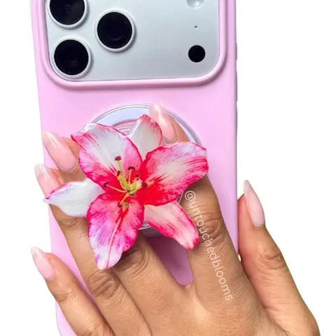 Pink Lily Magsafe Phone Grip Handmade for Phone & Kindle compatible with Magsafe.