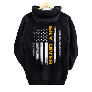 Vintage Skydiver With American Flag For Skydiving Gift Back Print Pullover Hoodie