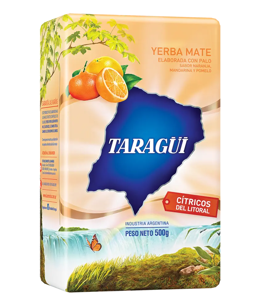 Yerba Mate Taragüi Citrus from the Litoral.  Orange, tangerine and grapefruit flavor. 500 g. / 1.1 lb (agrios)