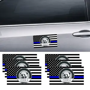 6PCS Thin Blue Line Code 4 Windshield Static Stickers - Police Support American Flag Decals for Cars, Trucks, Laptops, Windshield Static Sticker