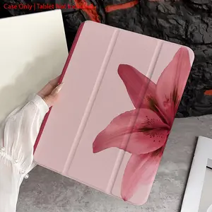 Pink lily pattern, with adjustable stand and pen slot, foldable non-slip TPU protective case, suitable for Samsung, iPad mini, iPad Air, iPad Pro/iPad 10th generation, 11th generation and other iPad series protective cases.