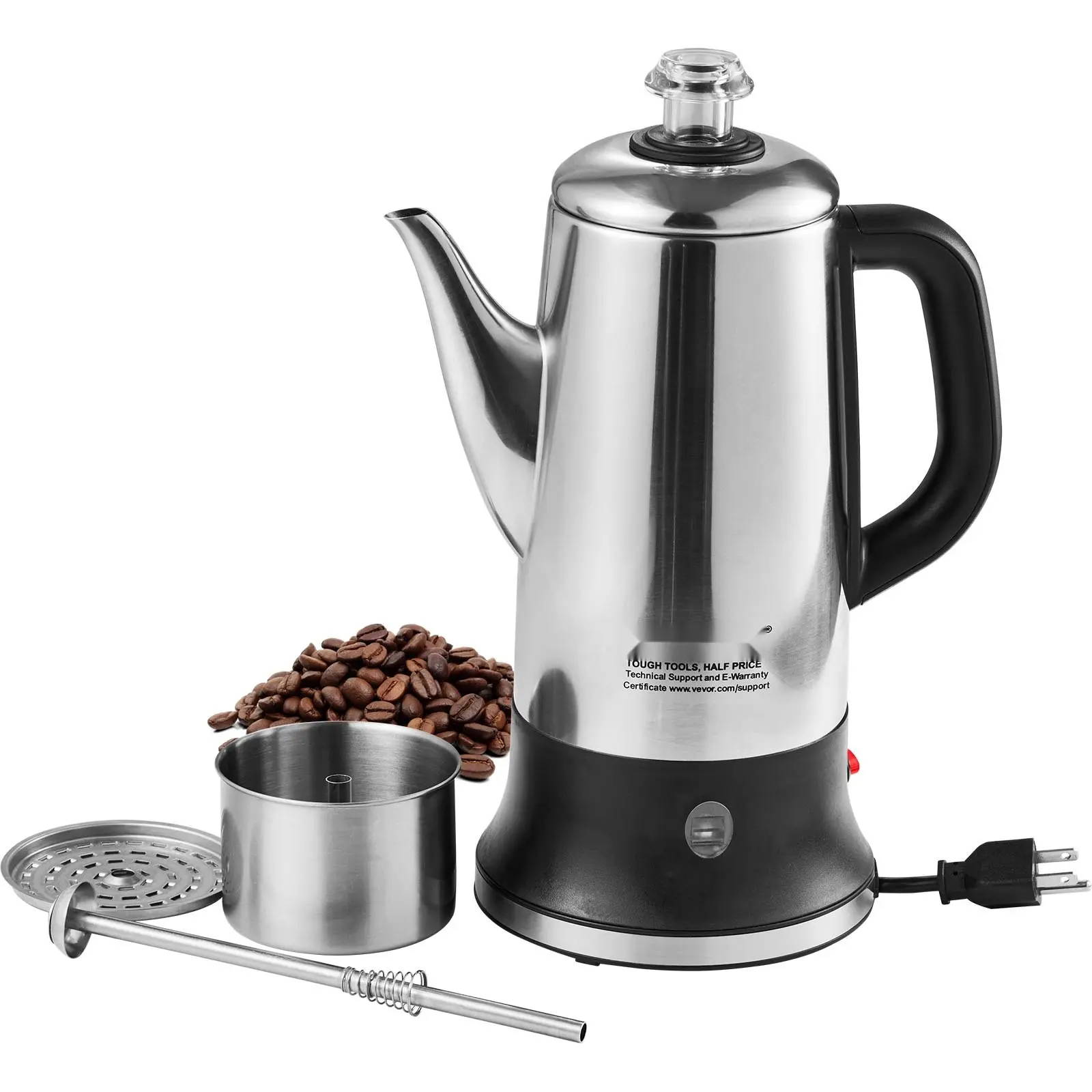 12-Cup Electric Percolator Coffee Pot In 304 Stainless Steel, Keeps Warm Function, Heat-Resistant Handle, Classic Coffee Maker With Quick Brew, Easy-Pour Spout, Durable Kitchen Appliance For Home Office, Silver