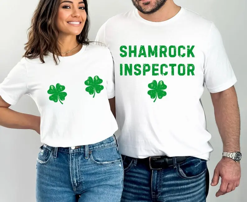 St Patrick’s Day Couple Matching Shirts, Funny Shamrock His And Hers T-Shirts, Irish Pub Crawl Outfit For Couples, Green Lucky St Patty’s Day Gift Tee For Boyfriend Girlfriend Or Husband Wife