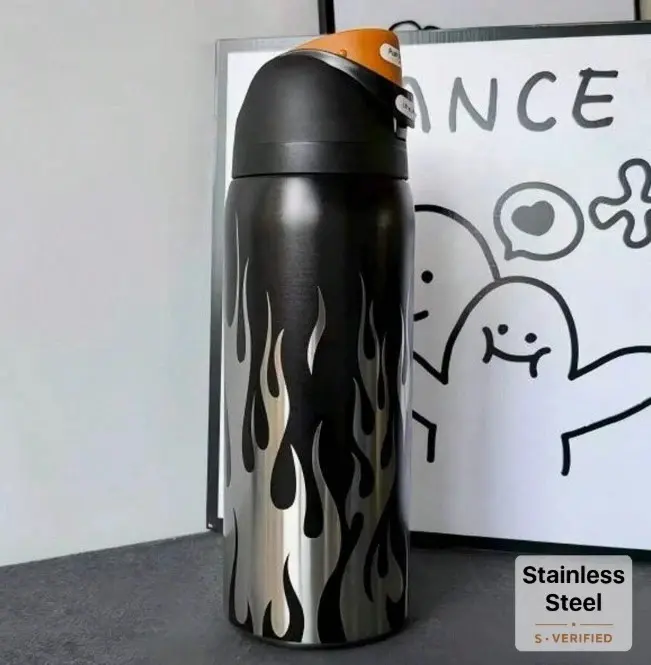 Owala FreeSip 32oz Black Flame Water Bottle Chrome Inferno Style 2026 Gift