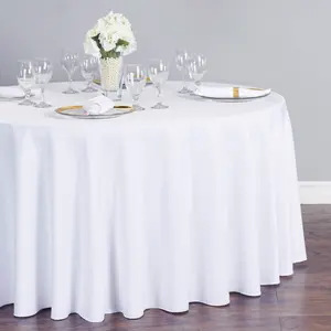 120 In. Round Polyester Tablecloth - Dining Home Decor Dinner Party Entertaining Wedding Centerpiece Beige Ornaments Photo Decoration Flowers Ivory Flowers Ivory
