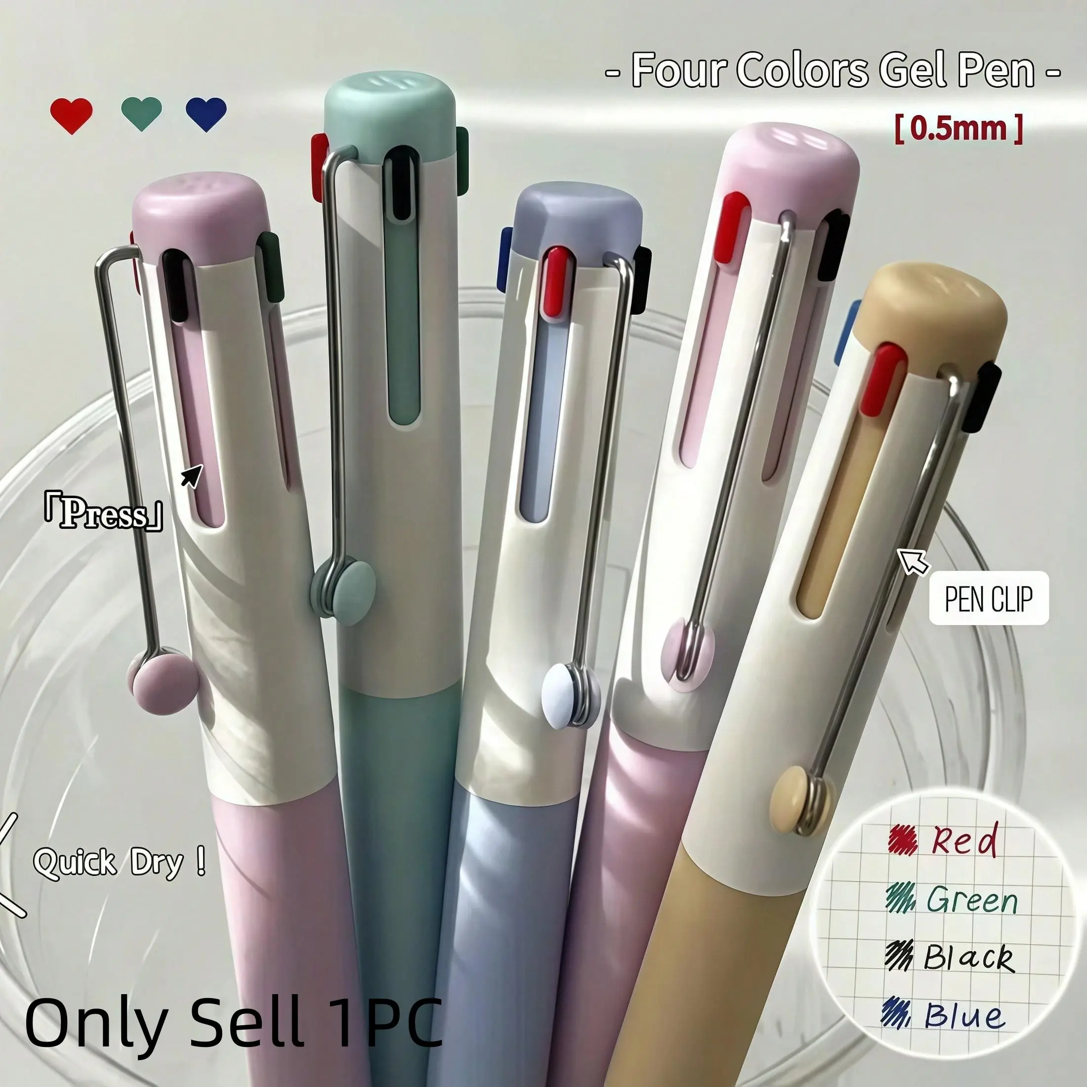 1 Set Multicolor gel Pen 0.5,4-in-1 Colored Pens Fine Point, Colored Pens For Note Taking, gel Pens for Planner Journaling, Assorted Ink, Retractable Press Gel Pens, Office School Supplies Gifts for Women, Smooth Writing Pen
