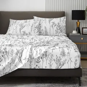 HYPREST Floral Bed Sheets, 18inch Deep Pocket Sheet Set,Back to School