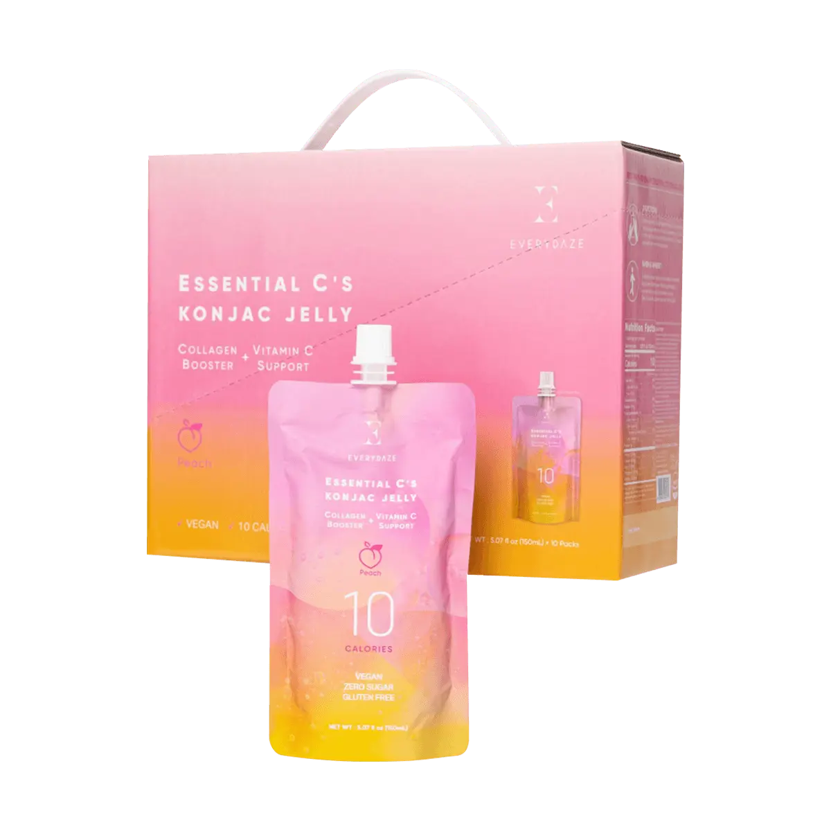 10pcs Everydaze Collagen Vitamin C Konjac Jelly Vegan Zero Sugar Low Calorie Beauty Peach Flavor 5.07 fl oz  Nutrition Fruit Refreshing