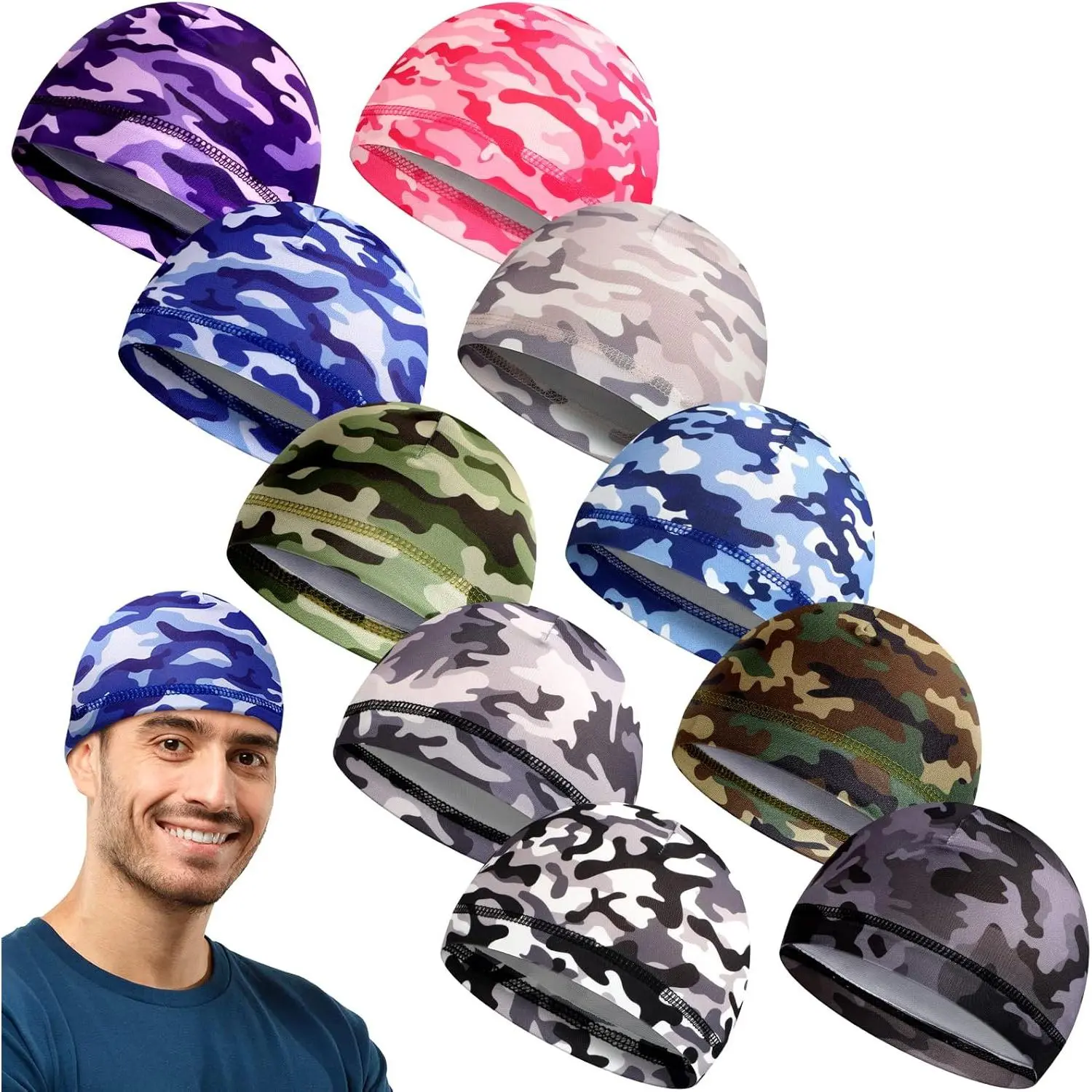10 Pcs Men Cooling  Caps Welding Hard  Liner Cycling  Caps Wicking Beanie Do Rag Head Wrap for Men