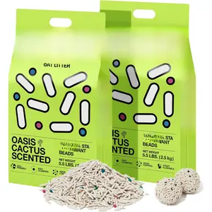 Tofu  Litter, Kitty Litter  Clumping Flushable  Litter Pellets,Ultra Water Absorbent Deodorant Tofu Litter,Dust-Free Low   Litter,Cactus(5.5lbx2bags)