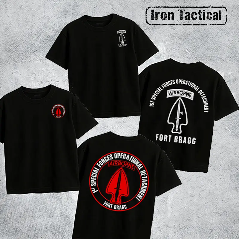 [Collection] Iron Tactical 1st Special Forces Operational Detachment Airborne Graphic T Shirt Men's Retro Tactical Veteran Graphic Tee Outdoor Sports Apparel Gift Men
