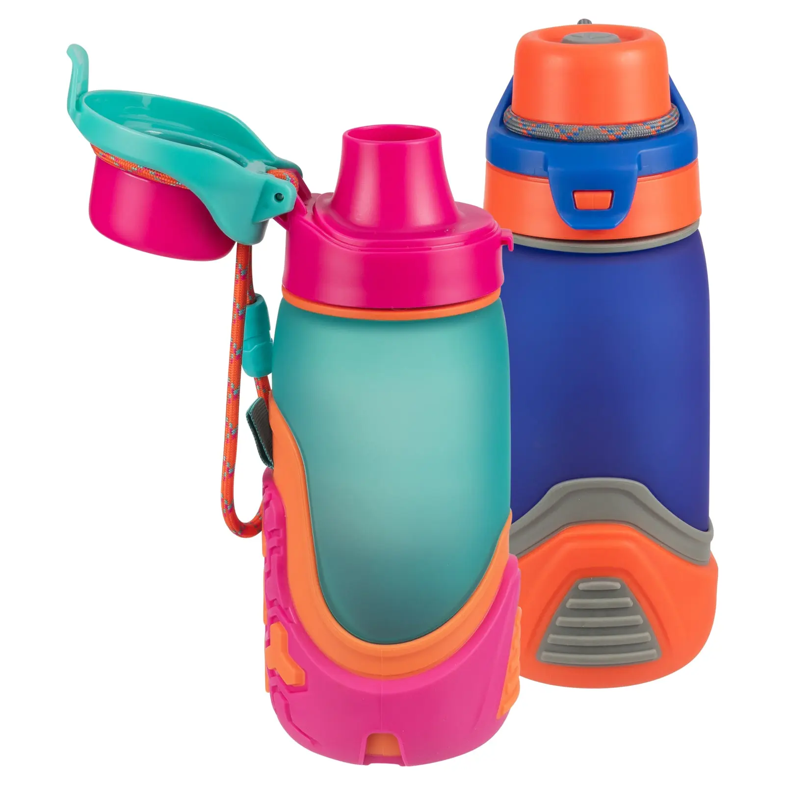 COOL GEAR  2-Pack 16 oz Treadz Plastic Water Bottle With Carrying Loop and Locking Chugger Spout | Leakproof, Dishwasher Safe, Shatter Resistant BPA-Free Water Bottle for Home, School, Gym