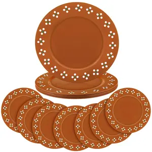 24 Pcs Mexican Charger Plates 13 Inch Cielito Lindo Brown Barro Floral Plastic Plates for Taco Tuesday Fiesta Cinco de Mayo Latino Family Parties
