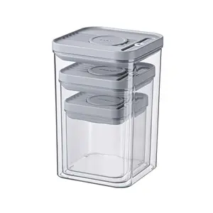 3-Piece Food Storage Containers, Stackable Plastic Container, Press-Lock Seal Design, Freeze-Proof Protein Powder & Coffee Bean Holder, Quick Open Moisture Proof Food Fruit Salad Crisper Jar