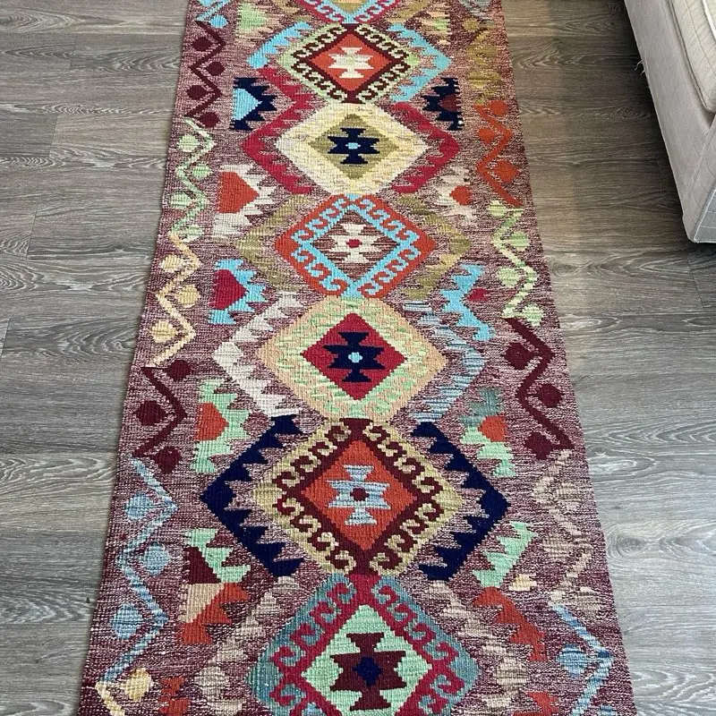 Handmade Wool Runner – Elegant & Durable 10’ x 3’ ft Multicolor Geometric Traditional Rug from Afghanistan 100% Wool 6mm Thickness--=%2=-=%2=----=%2=- decor=%2=-- room