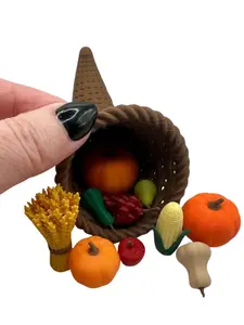 Mini 3D Printed Thanksgiving Cornucopia Horn of Plenty with Fillers- pumpkins, gourds, fruit, fall decor Table