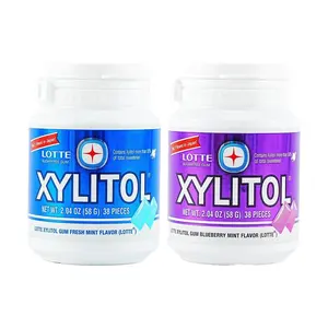 LOTTE Xylitol Gum 2 Flavors Combo Pack - Fresh Mint & Blueberry Mint, Sugar-Free Chewing Gum for Fresh Breath, 58g Bottles (2 Count)