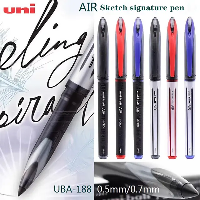 3pcs Japan UNI Ball Air Gel Pen UBA-188, 0.5/0.7mm Free Ink Control, High-Quality Black Technology Office Gadgets for Business Signature, Office Stationery Art Supplies Writing Tool, Blue Writing Pens & Refills