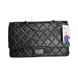 Pre-owned CHANEL Leather Crossbody Bags CC 255 Re Issue Large Black Aged Calf Gunmetal Hardware Double Flap Purse