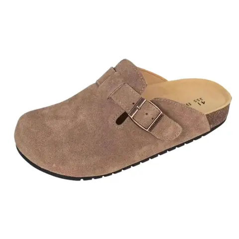 [Wide Feet Pls Size up]EVELLYHOOTD Women Men Genuine Suede Round Toe Cork Footbed Clogs Potato Shoes Slide Outdoor Gym Shoes with Arch Support Flat Buckle Clogs Retro Fashion Walking Shoes Slippers Sohochic,outdoorfun