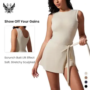 Yizhen Sports Women's Tennis Dress Wrap Skirt Slim Fit Anti-Exposure Side Tie Slit Detail Non-See-Through Knitted Fabric Perfect for Tennis Gym Running & Casual Home Wear Stylish Activewear