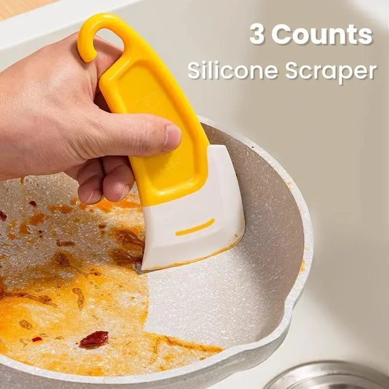 3 Counts Heat Resistant Silicone Scraper,Protective Scrapers for Delicate Surfaces