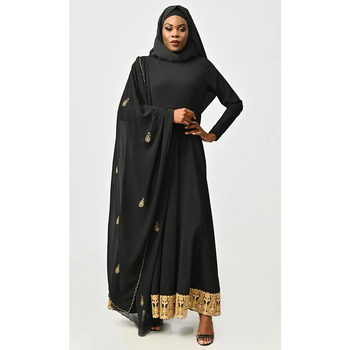 Modest Islamic Designer Anarkali Suit Set With Dupatta