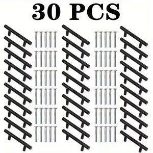 Modern T-Shaped Cabinet Handles, Silver Color Stainless Steel Drawer Pulls with Installation Hardware, Polished Kitchen Furniture Accessories