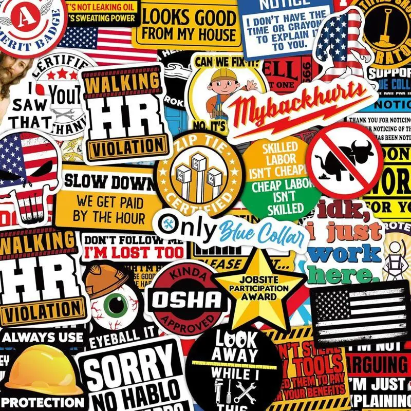 150 PCS Funny Hard Hat Stickers for Adults Tool Box Helmet Blue Collar Stickers Prank Meme Vinyl Waterproof Decal for Mechanics Electricians Union Military Construction Permanent Oil Marker Adhesive Strips
