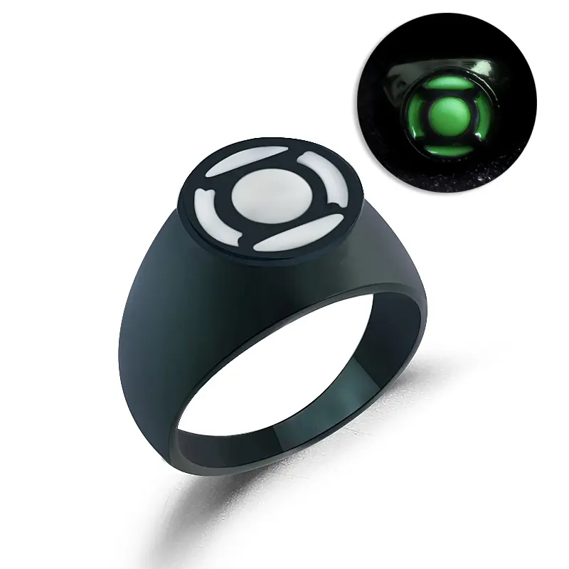 Green Lantern Glowing-In-The-Dark Enamel Power Ring - Women's Costume Jewelry, LARP Accessory, Superhero Cosplay Prop Fan Gift, Costume Jewelry Rings, Glowing-In-The-Dark Rings