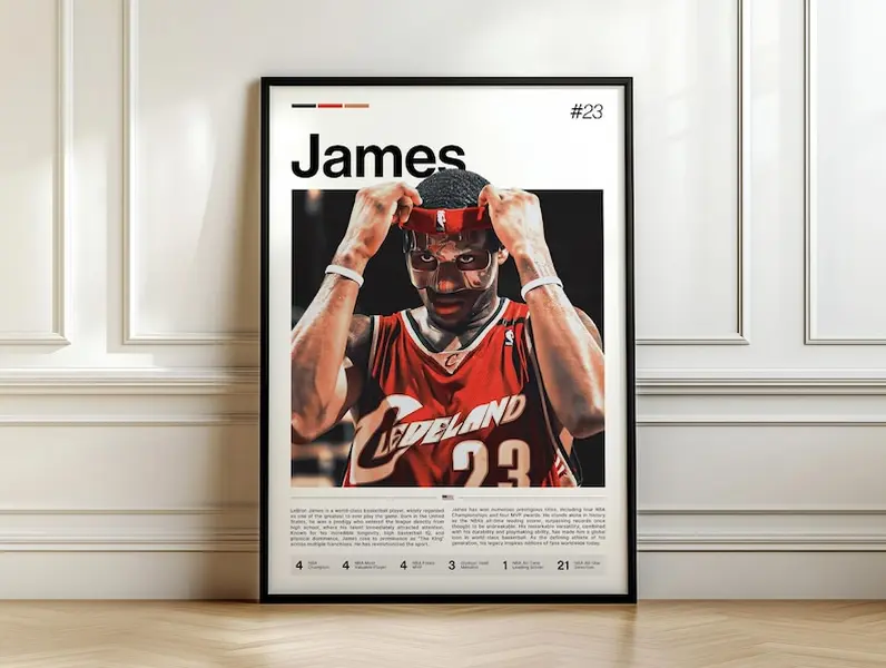 LeBron James Poster, NBA Basketball Print, Sports Artwork, James Lakers NBA