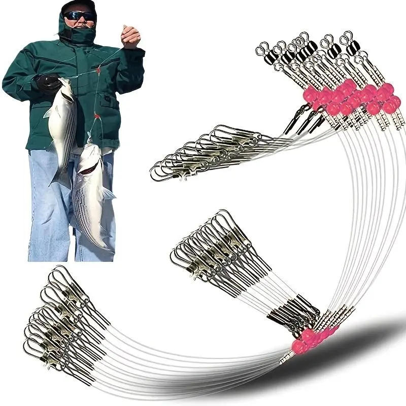 Fishing Tackle Leaders, 12pcs Double Arms Saltwater Stainless Steel Leader, Professional Fishing Accessories For Outdoor Fishing, Fishing Equipment, Terminal Tackle, Fishing Supplies