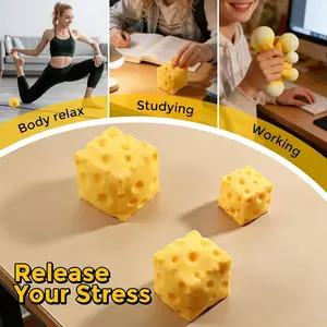 Cheese Block Squeeze Toy,  Stress Relief Fidget Toy, Stress Balls for Adults, Stress Relief Gifts, Stocking Stuffer Gifts for Birthday (2.8 inch),summervibes