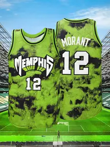 Couple Tie Dye Basketball Jersey, Round Neck Loose Fit Breathable Sleeveless Vest, Embroidered Letters and Numbers, Unisex Outdoor Activity,Casual Wear, Sports Top