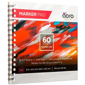 Spiral Marker Pad with Thick Smooth Coated Art Paper, 120 GSM 80 LBS - Marker Paper Sketchbook for Coloring, Drawing, & Alcohol Markers - 8.11 x 8.5 Inch, 60 Sheets