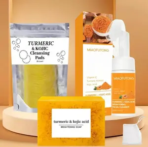TURMERIC & KOJIC Turmeric Soap & Cleansing Pad & MousseCleanser Set, 3 Counts/set Deep Cleansing &Nourishing Skin Care Kit for Women & Men AI!Skin Types,Christmas,Christmas Gift