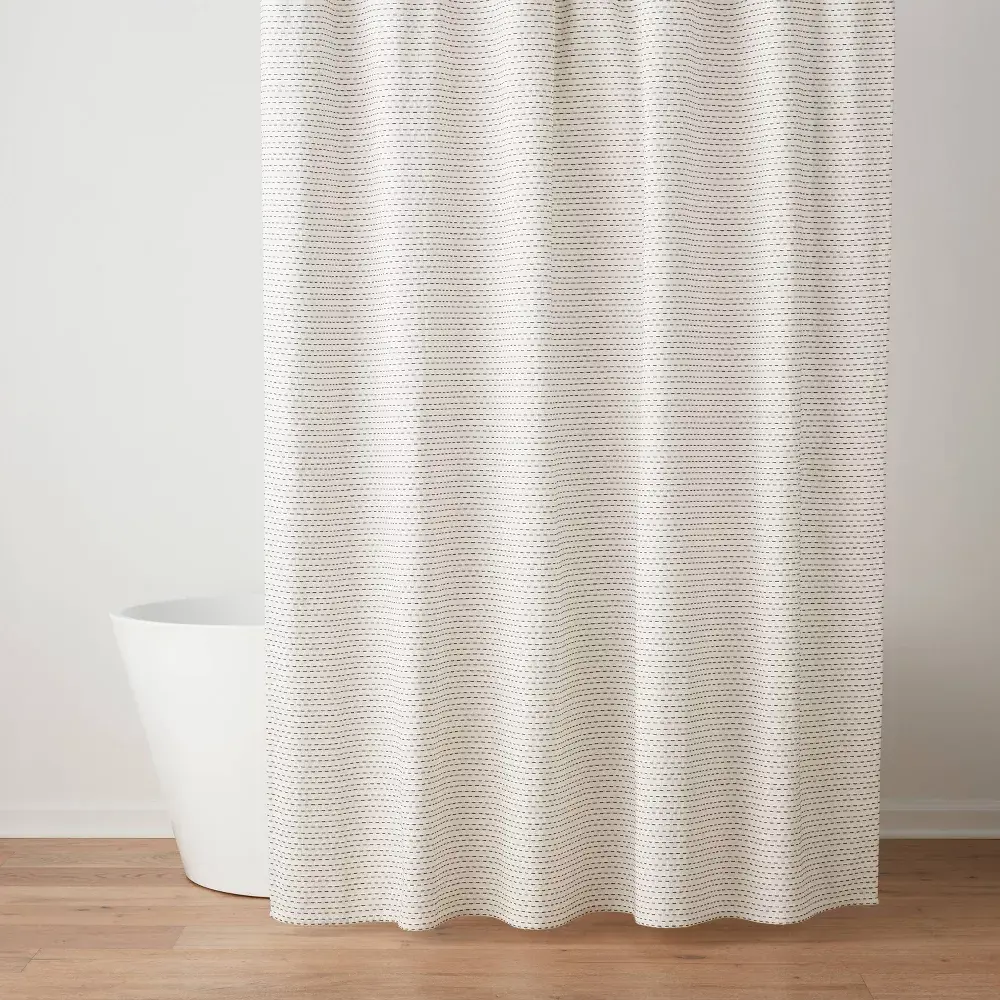Woven Dotted Line Shower Curtain - Threshold: Cotton Fabric Buttonhole Top Machine Washable