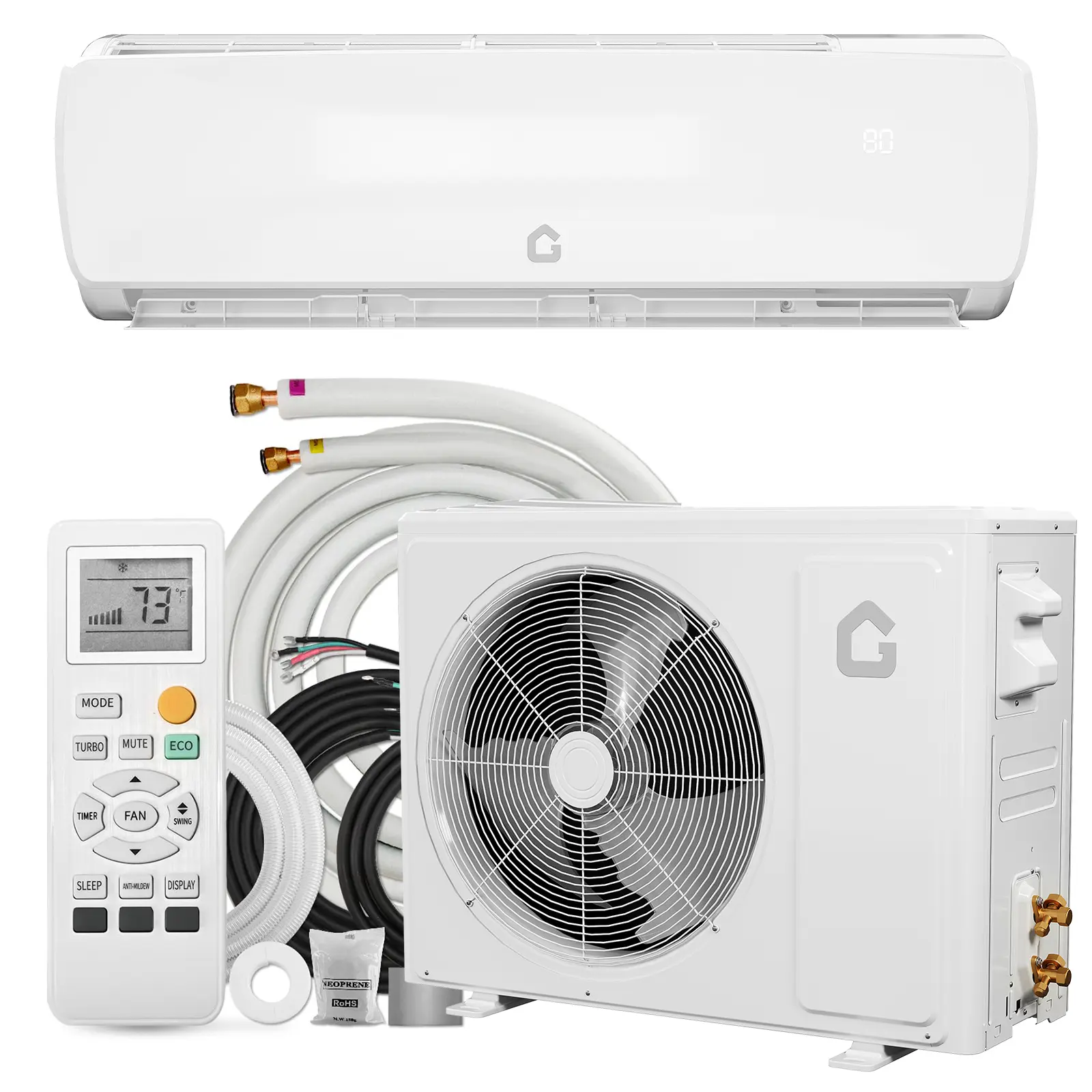 12000 BTU Wall Mount Mini Split System, 19 SEER2 Inverter, 115V, Low Noise 42dB, Cool Heat Dehumidify, 750 Sq Ft Coverage, Pre-Filled & Install Accessories