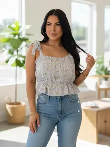 Endless Blu Multi Floral Lilac Peplum Top