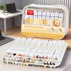 Guangna 72 Color Skin Tone Acrylic Markers Set, Art Marker Set, Soft Tip Fine Lines, Slanted Tip Efficient Coloring, Waterproof Scratch Resistant